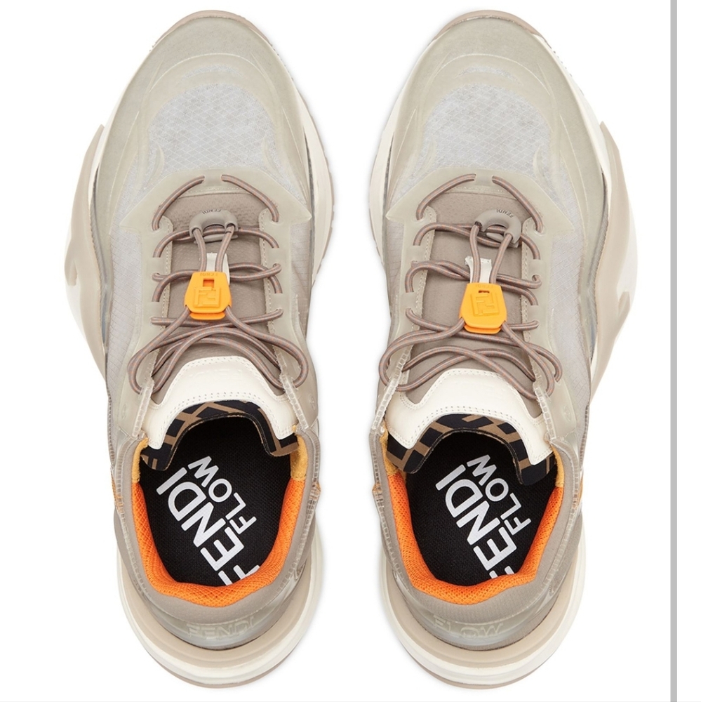 NWT$930 Fendi FLOW Beige Nylon Lowtop Leather Running Sneakers Sz US 12 Fendi 11 - Picture 4 of 16